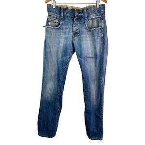 G-Star Raw Men's Size 33 Distressed Medium Wash Button Fly Blue Denim Jeans